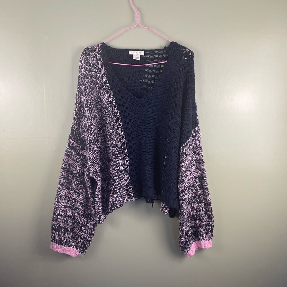 Luv Lane open knit v-neck oversized sweater